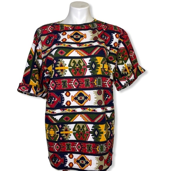 Vintage Earth Tone Tribal Patterned Knit Shirt - Picture 1 of 7